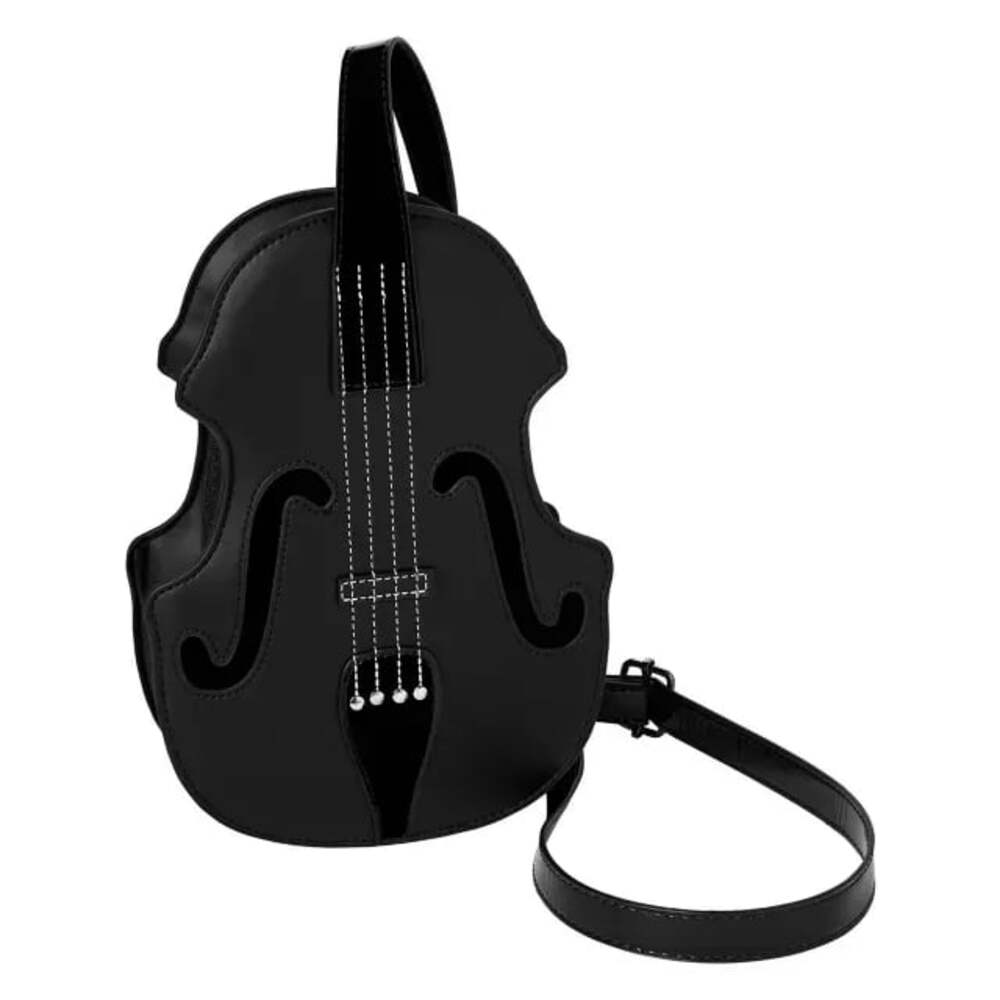 Wednesday Violin Shaped Black Shoulder Bag Detachable Strap Zip TV Show 2022 - Picture 3 of 4